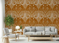 Symmetrical nature inspired design Boho Art Nouveau Scallop Butterfly Floral in Burnt Orange.