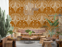 Modern bohemian aesthetic paper Boho Art Nouveau Scallop Butterfly Floral in Burnt Orange.