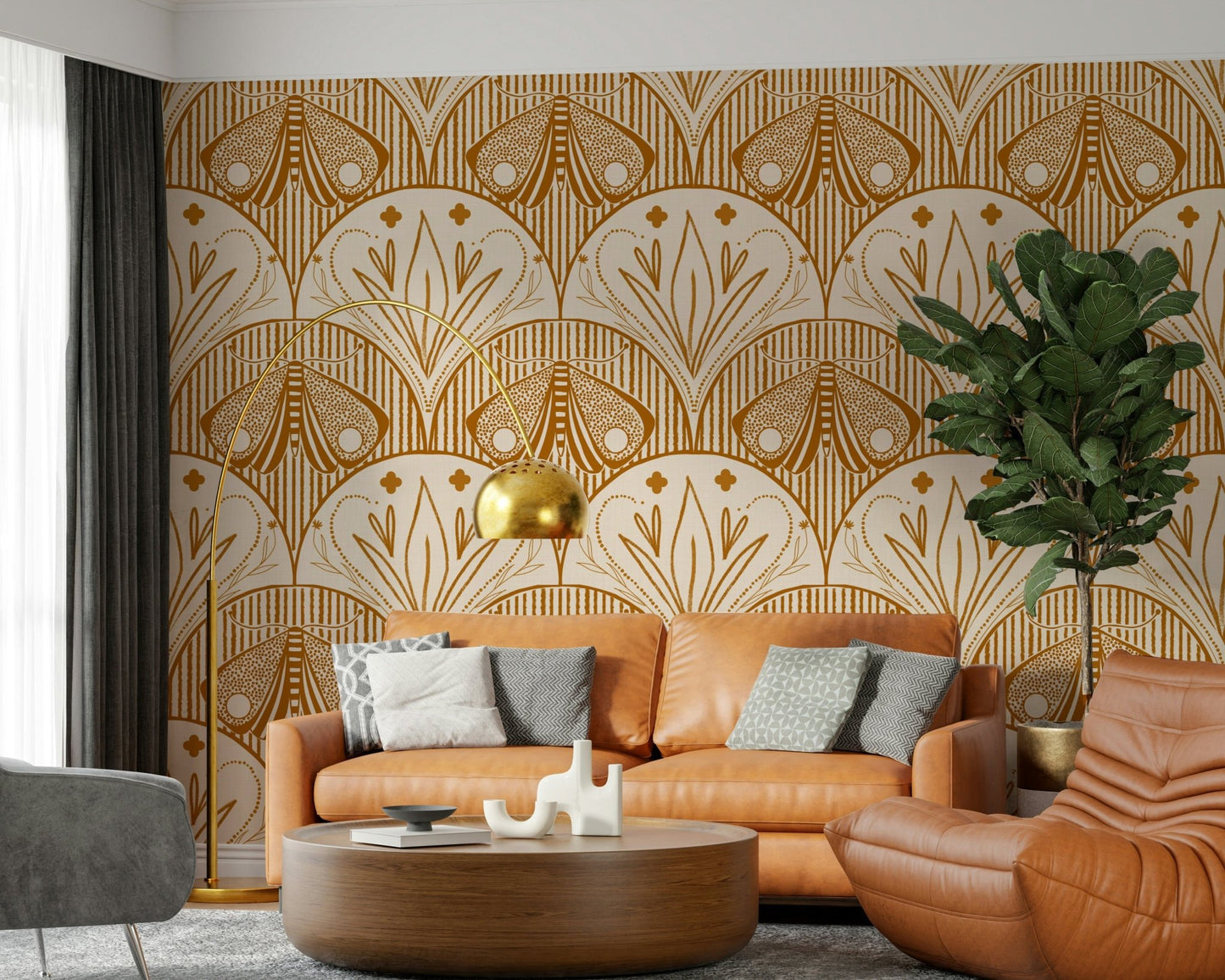 Boho Butterfly Cream Burnt Orange wall treatment.