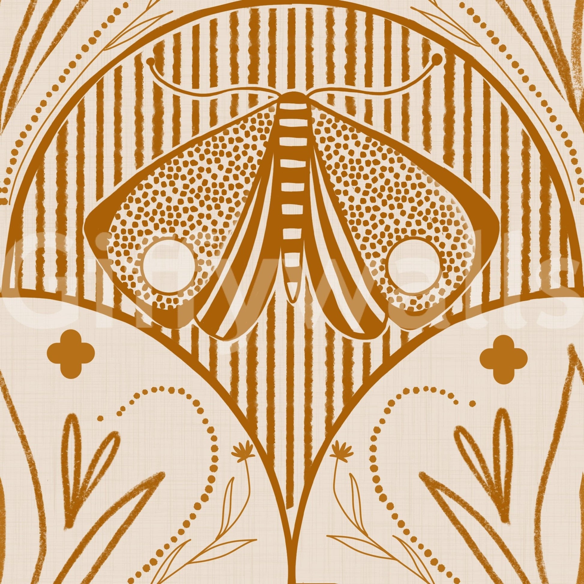 Boho Art Nouveau wall accent Cream and Orange.