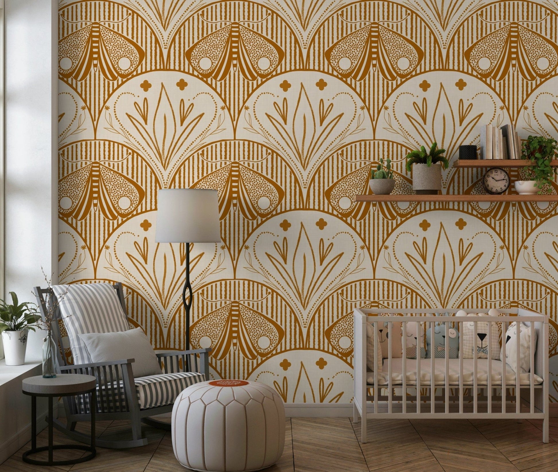 Scallop Butterfly Floral accent wallpaper.