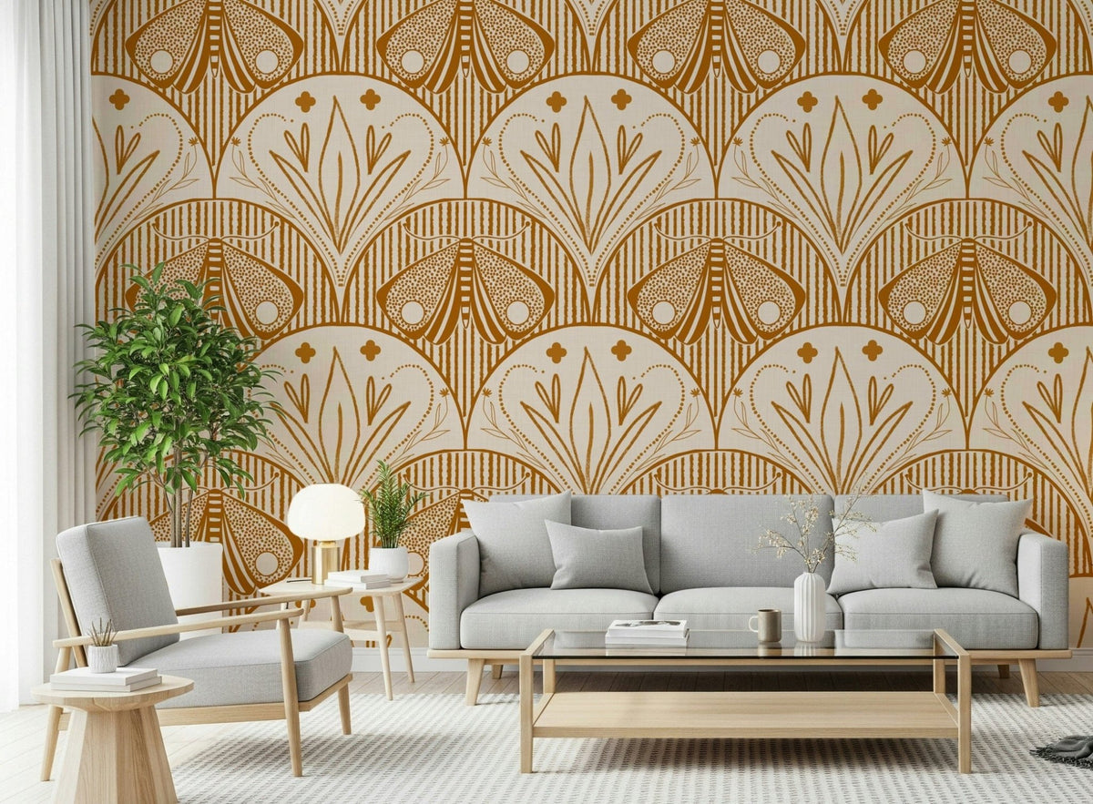 Boho Art Nouveau Scallop Butterfly wall mural design., GD7025