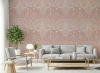 Wallpaper for walls, Boho Art Nouveau Scallop or Butterfly Floral soft pink pattern.