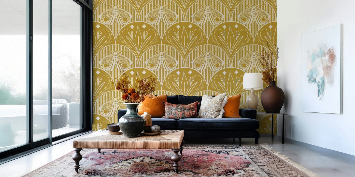 Mustard Gold decorative wall mural bold stripe pattern