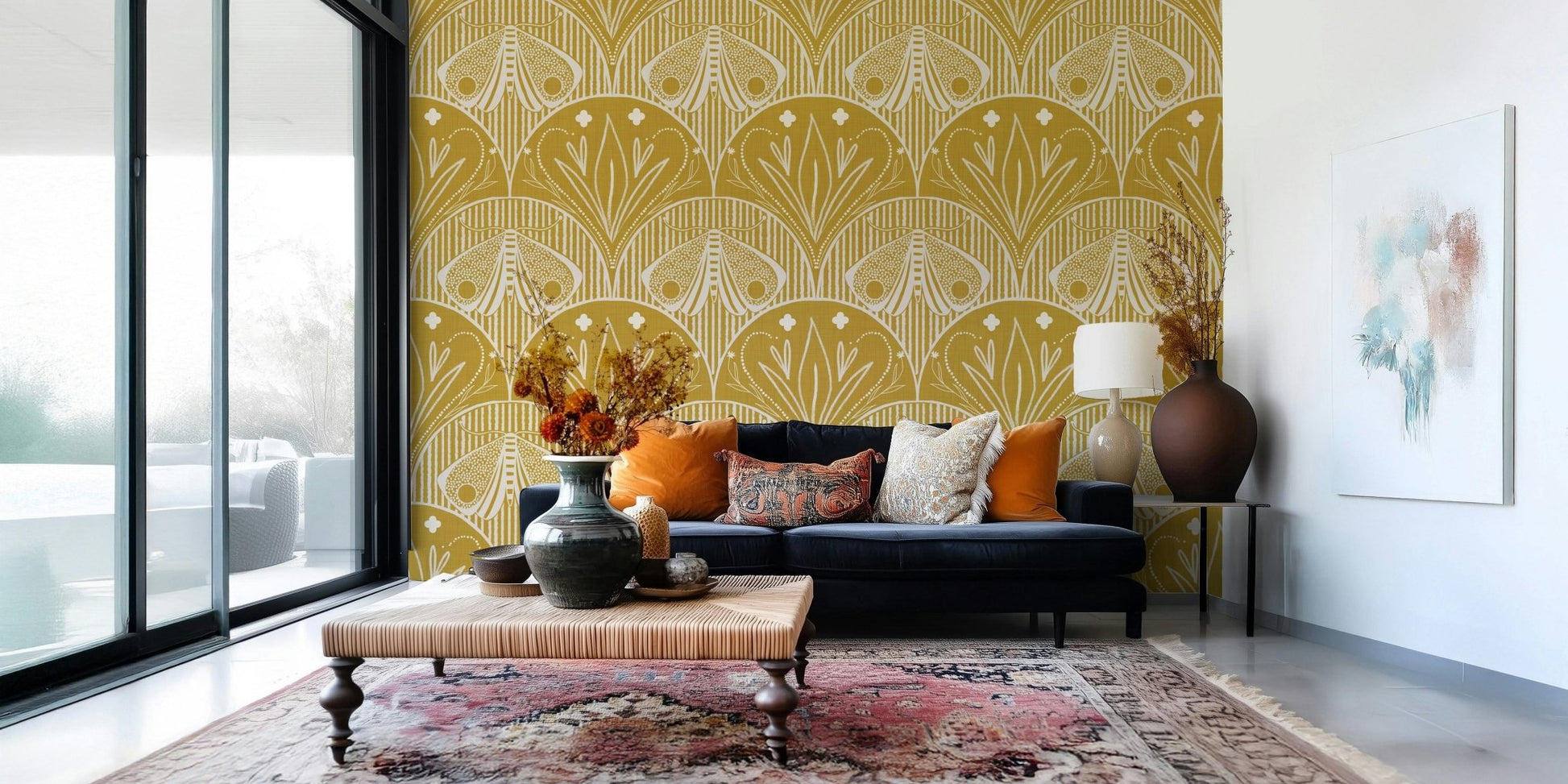 Mustard Gold decorative wall mural bold stripe pattern