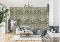 Olive Drab Boho Butterfly Wallpaper Mural