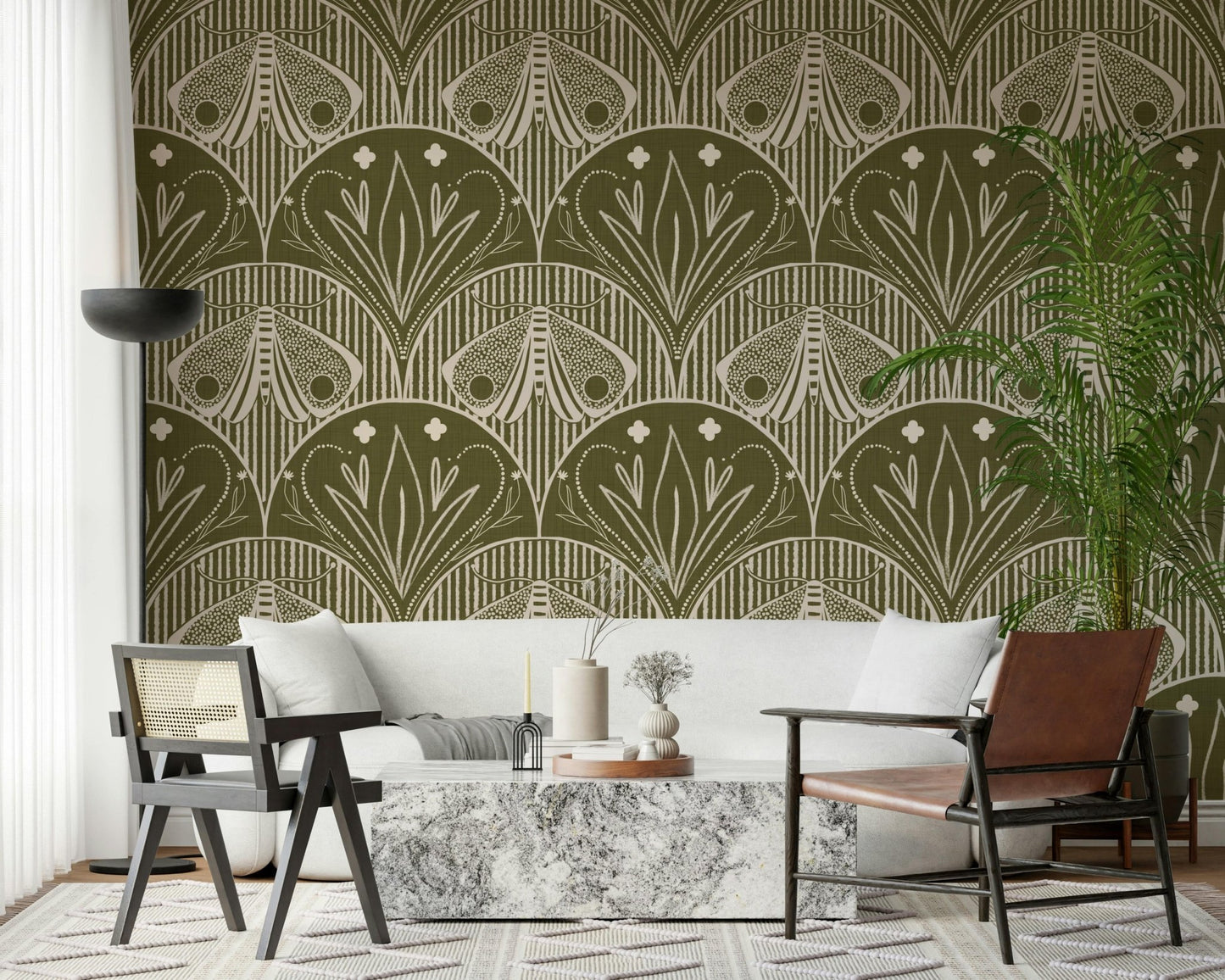 Peel and Stick Butterfly Art Nouveau Pattern wallpaper