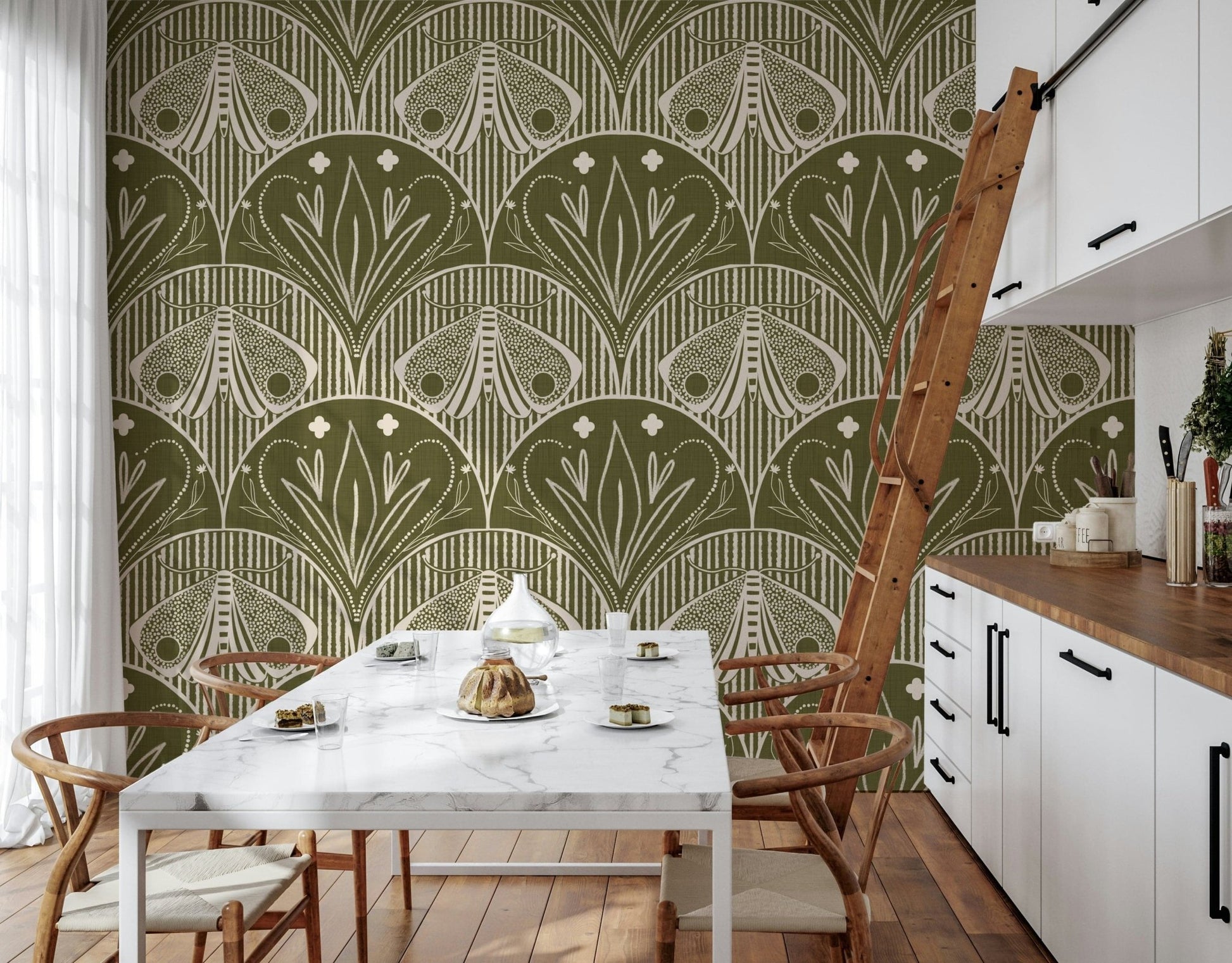 Art Nouveau Moth Floral Wall Mural Design