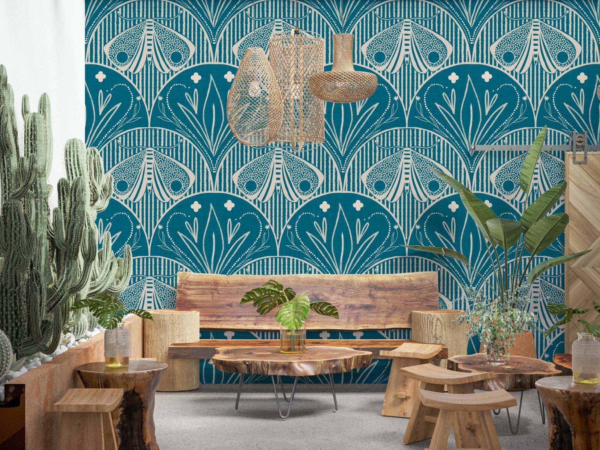 Symmetrical insect graphic Boho Art Nouveau wall poster.