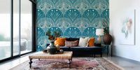 Scalloped moth Scallop Butterfly Floral peel and stick accent wallpaper.