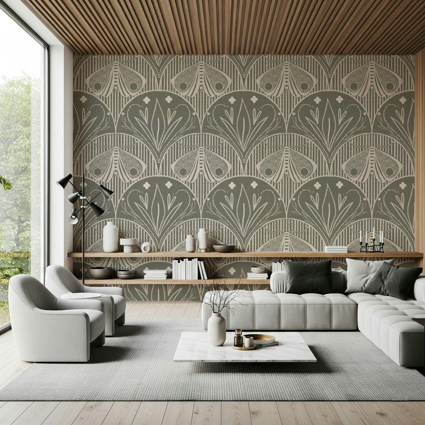 Unique Boho Art Nouveau wall paper, charming bohemian aesthetic.