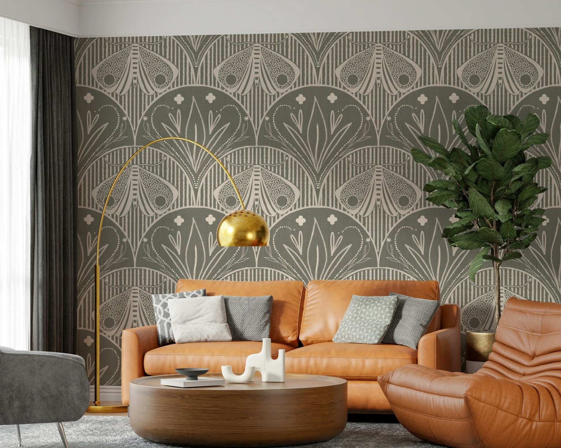 Modern Scallop Butterfly Floral wallpaper, ideal for bedroom decor.