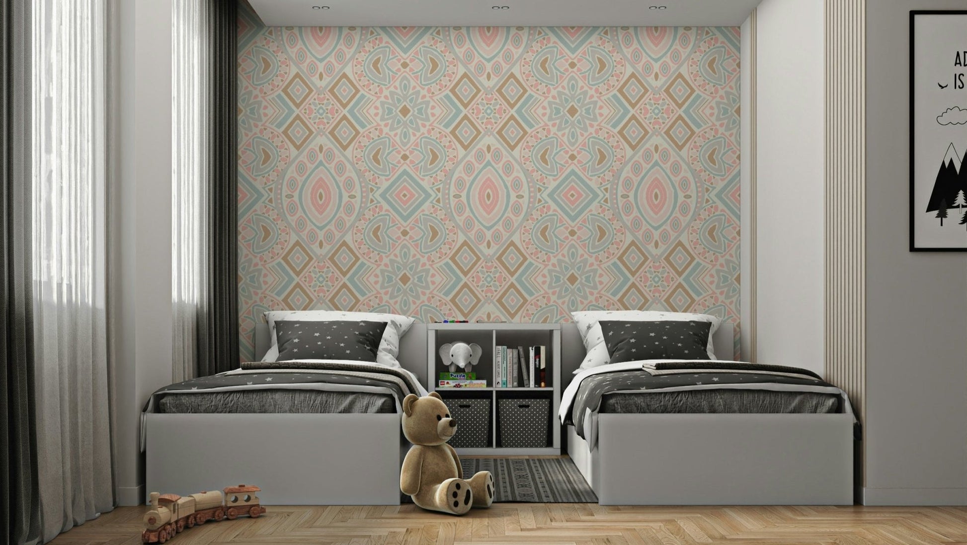 A modern wallpaper with an intricate, geometric design.

