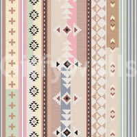 Bohemian lounge with unique banded Aztec design wall mural.

