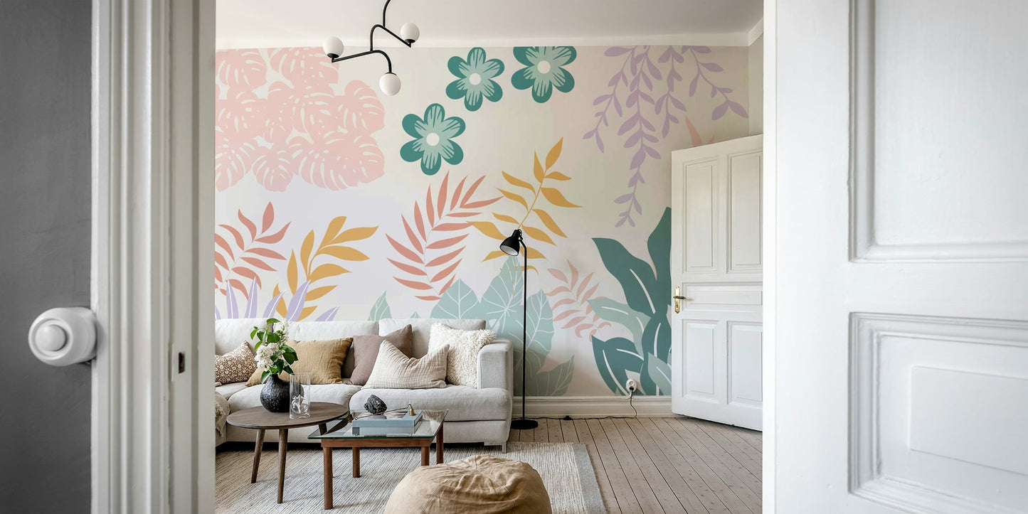 The colors are earthy and muted, like cream, terracotta, and light gray.

