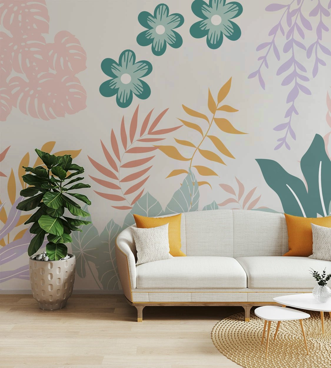 The flowers are stylized, with a soft, hand-drawn look.

