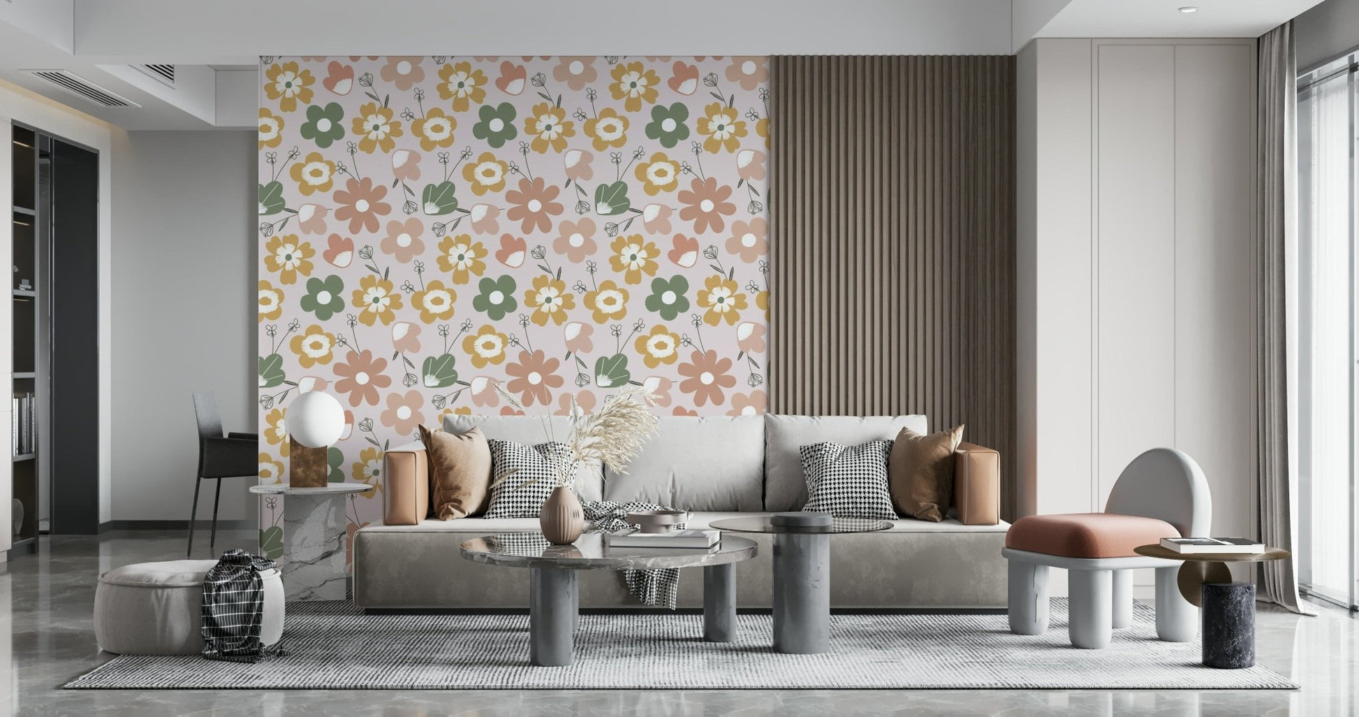 Fresh Boho Blooms Wallpaper brushstroke flower design.