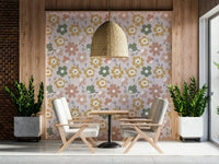 Boho Blooms Modern peel and stick wallpaper featuring playful blossoms.