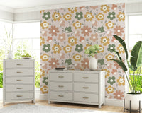 Abstract wildflower  Boho Blooms wallpaper for walls in earthy tones.