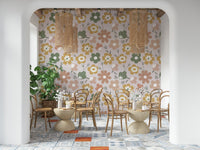 Boho Blooms Wallpaper soft floral pattern on pink.