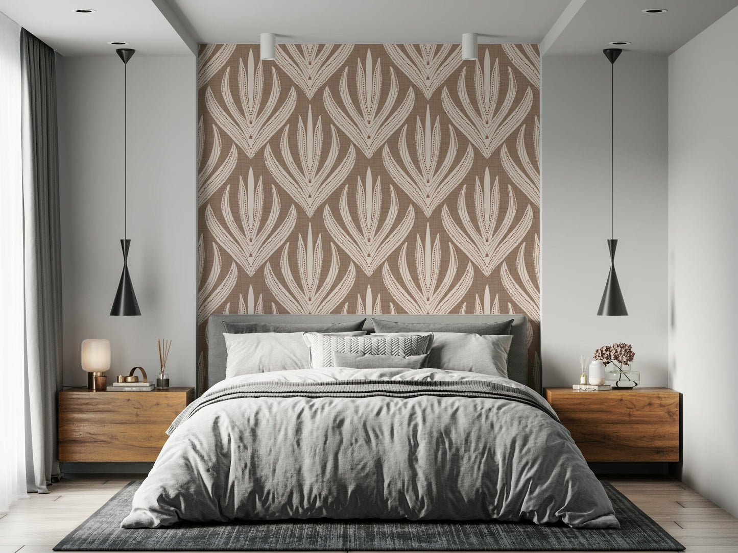 Artistic cream Boho Botanical Echoes Wallpaper lines