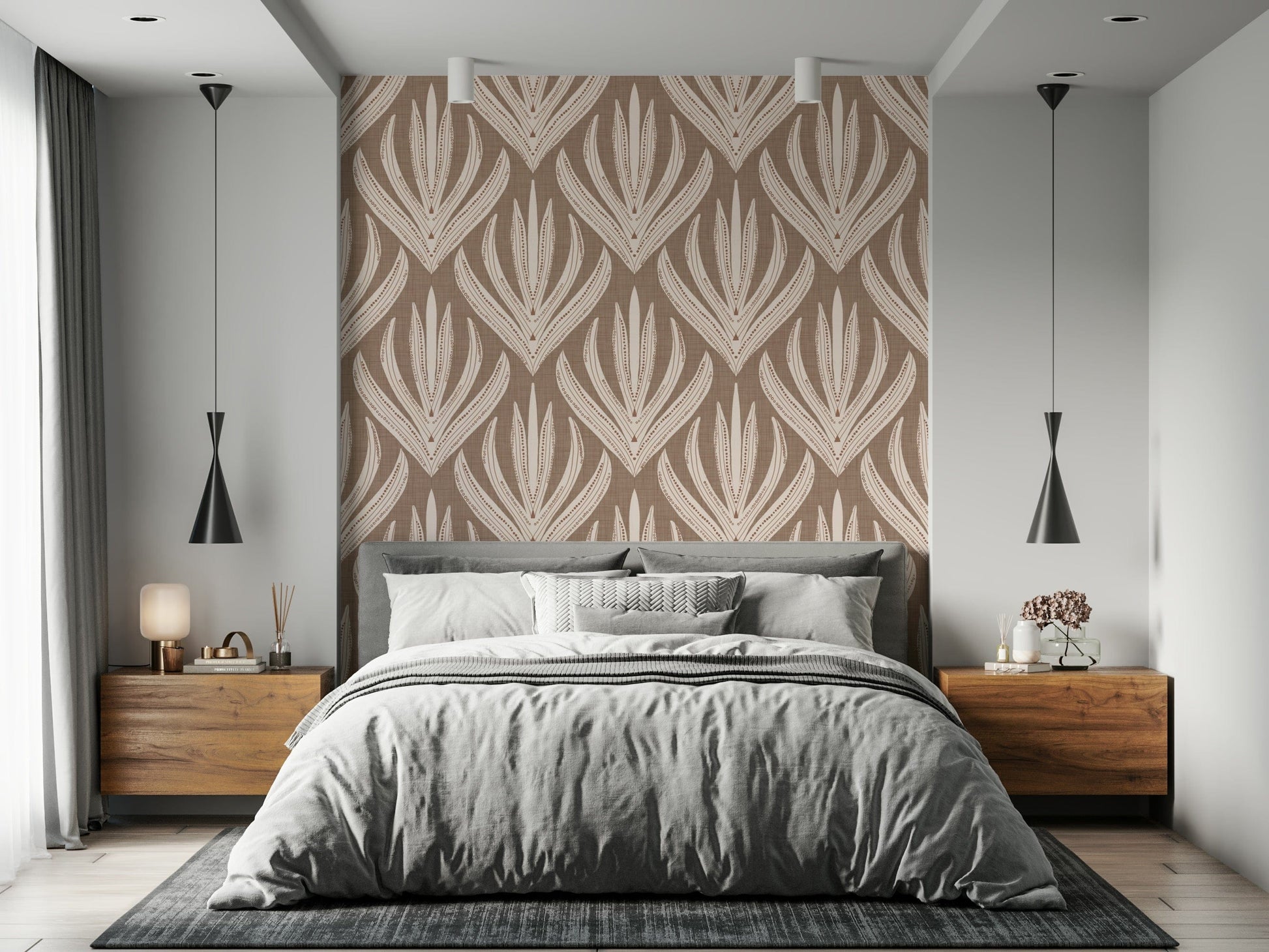 Artistic cream Boho Botanical Echoes Wallpaper lines