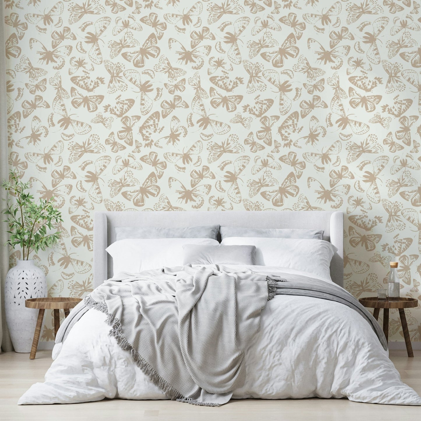 An interior with a fun and peaceful accent wall

