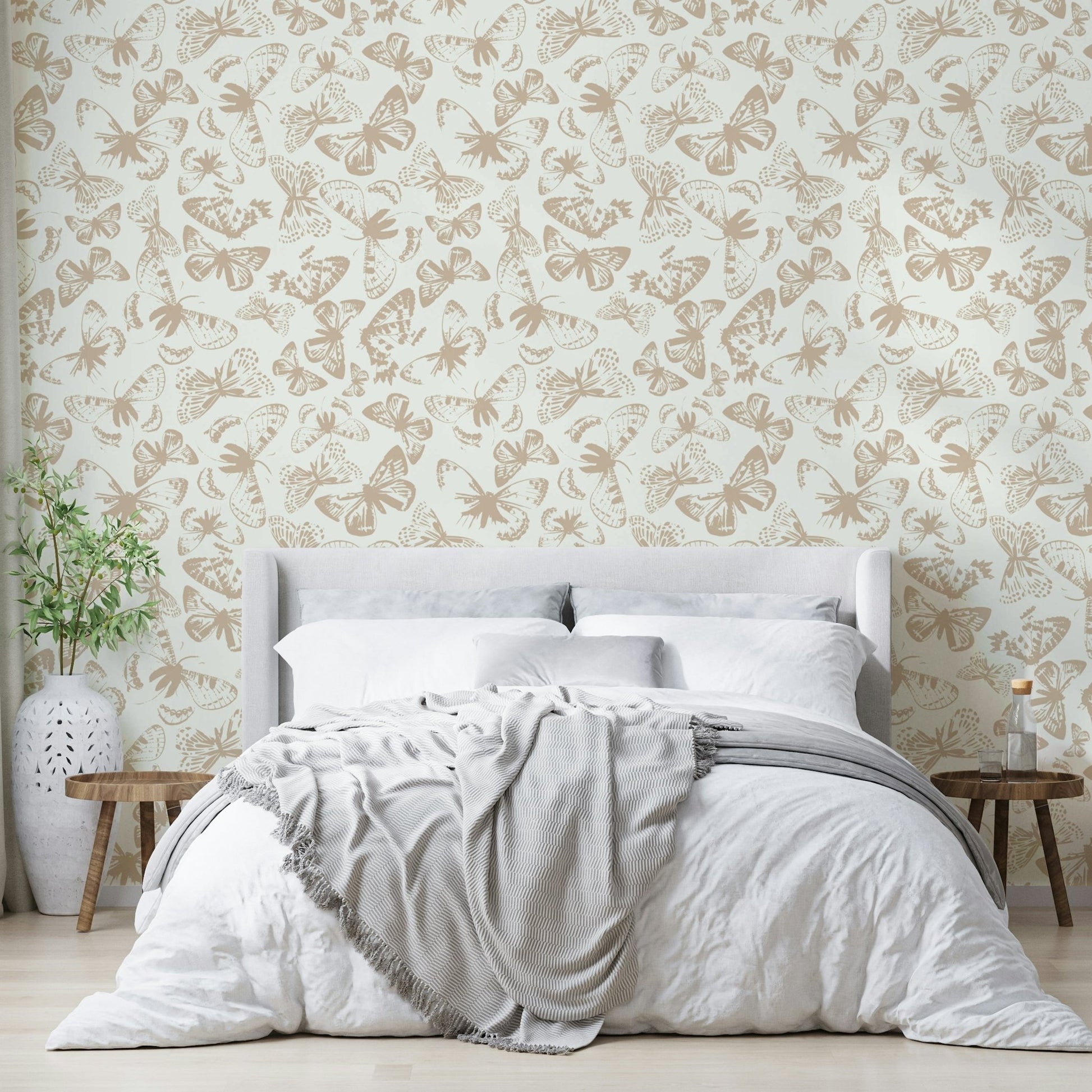 An interior with a fun and peaceful accent wall

