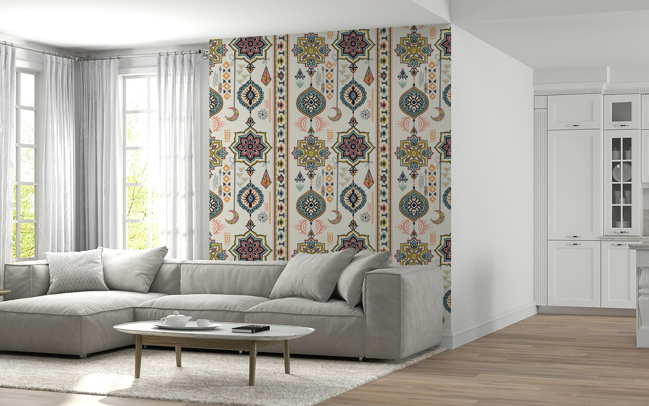 A beautiful boho charms wallpaper mural with subtle, free-spirited patterns.