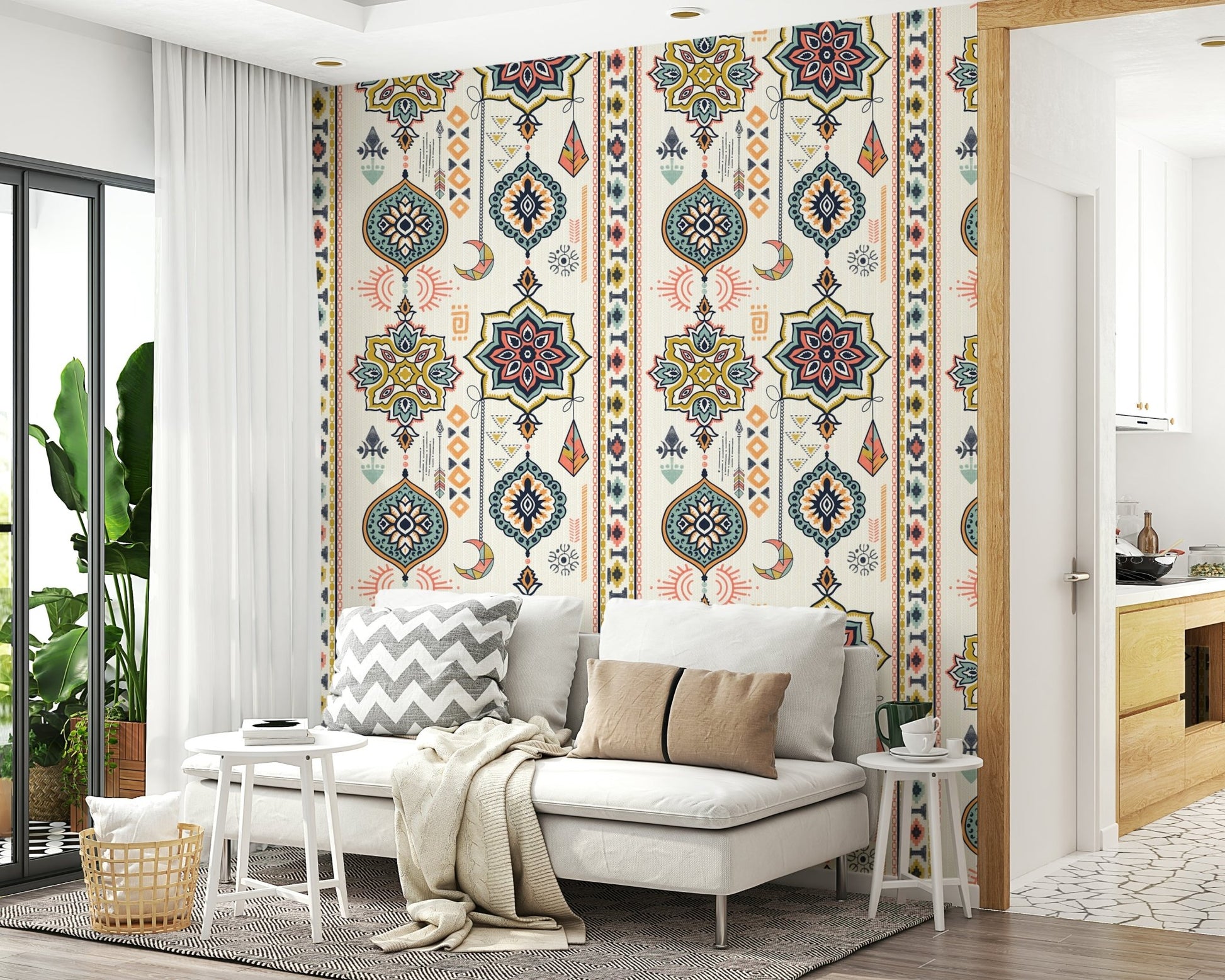 An artistic minimalist form mural for home decor.