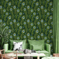 Blue green peacock feather wall art

