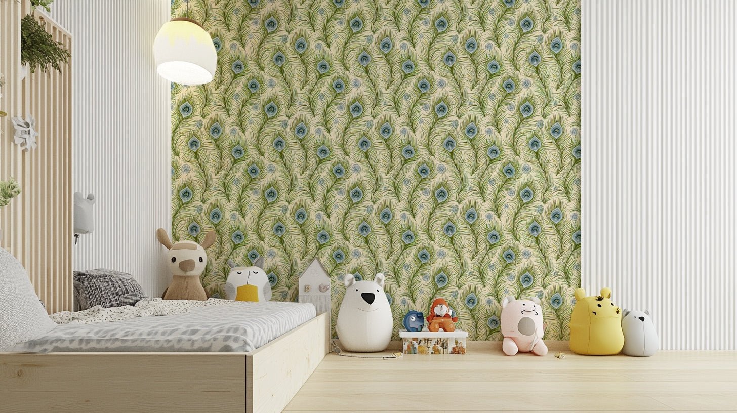 Blue green feather wallpaper design, GD852