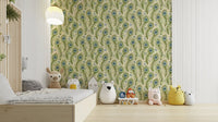 Blue green feather wallpaper design, GD852