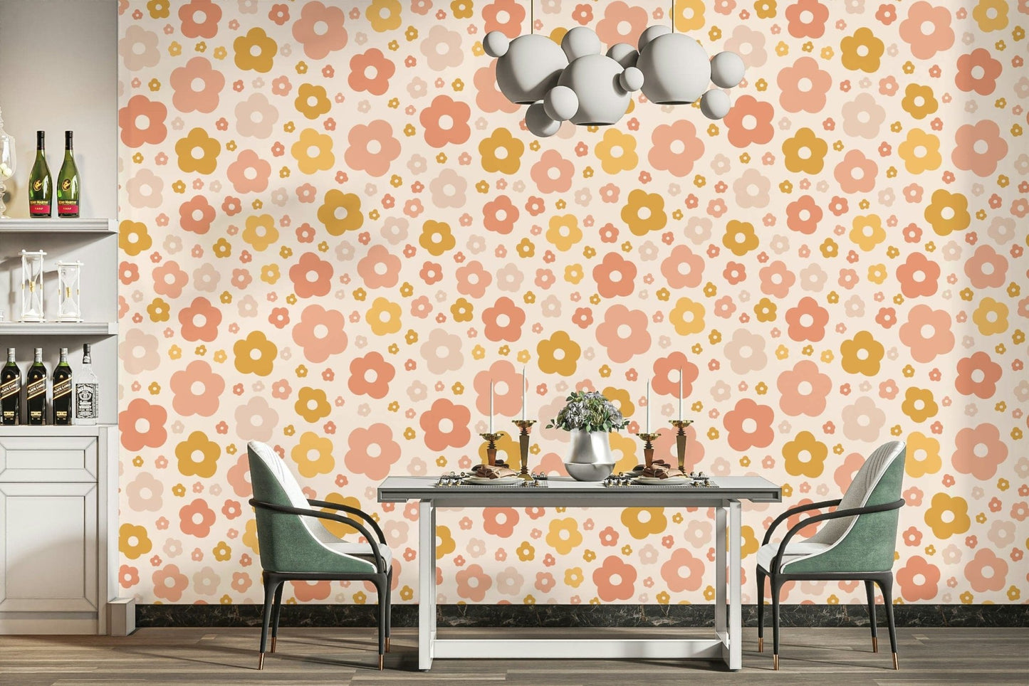 Pink and yellow daisy mural

