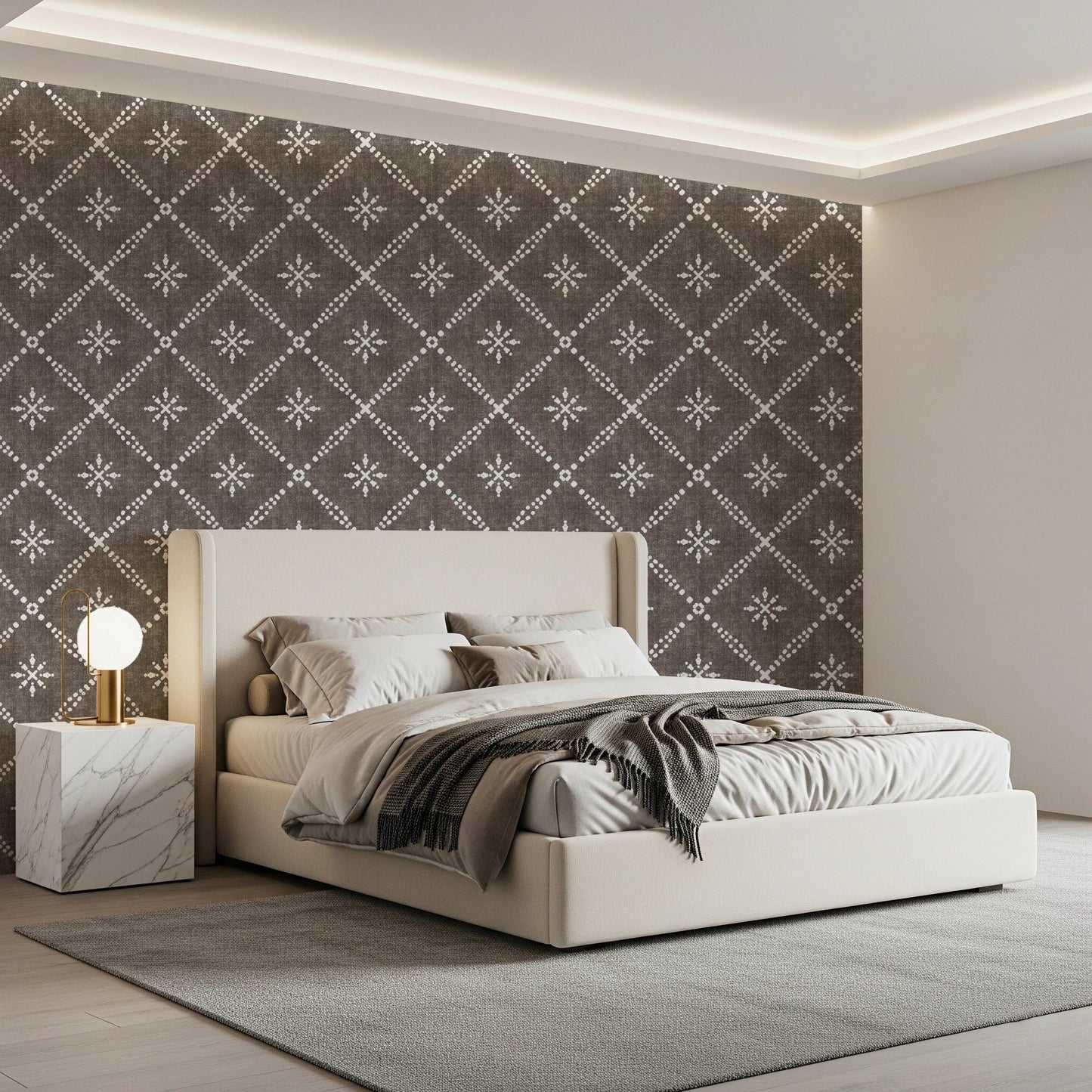 Boho Dotted Lattice Grunge Dark Bark Wallpaper⁠