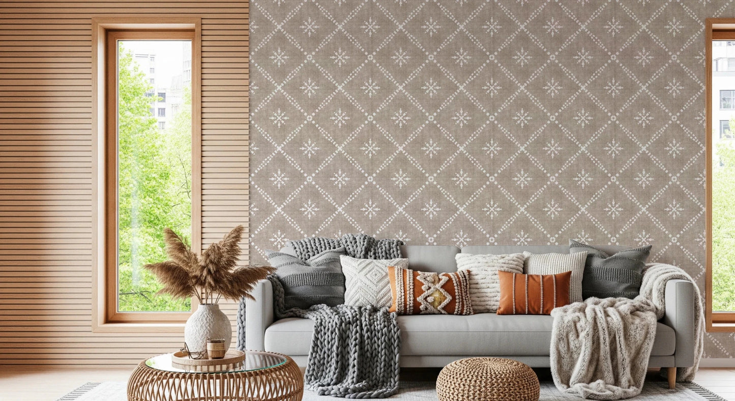 Earthy beige wallpaper with starburst motifs
