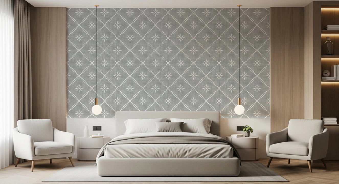 Boho Dotted Lattice Grunge Grey Clouds Wallpaper⁠