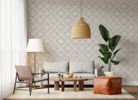 Boho neutral wall mural with lattice detail