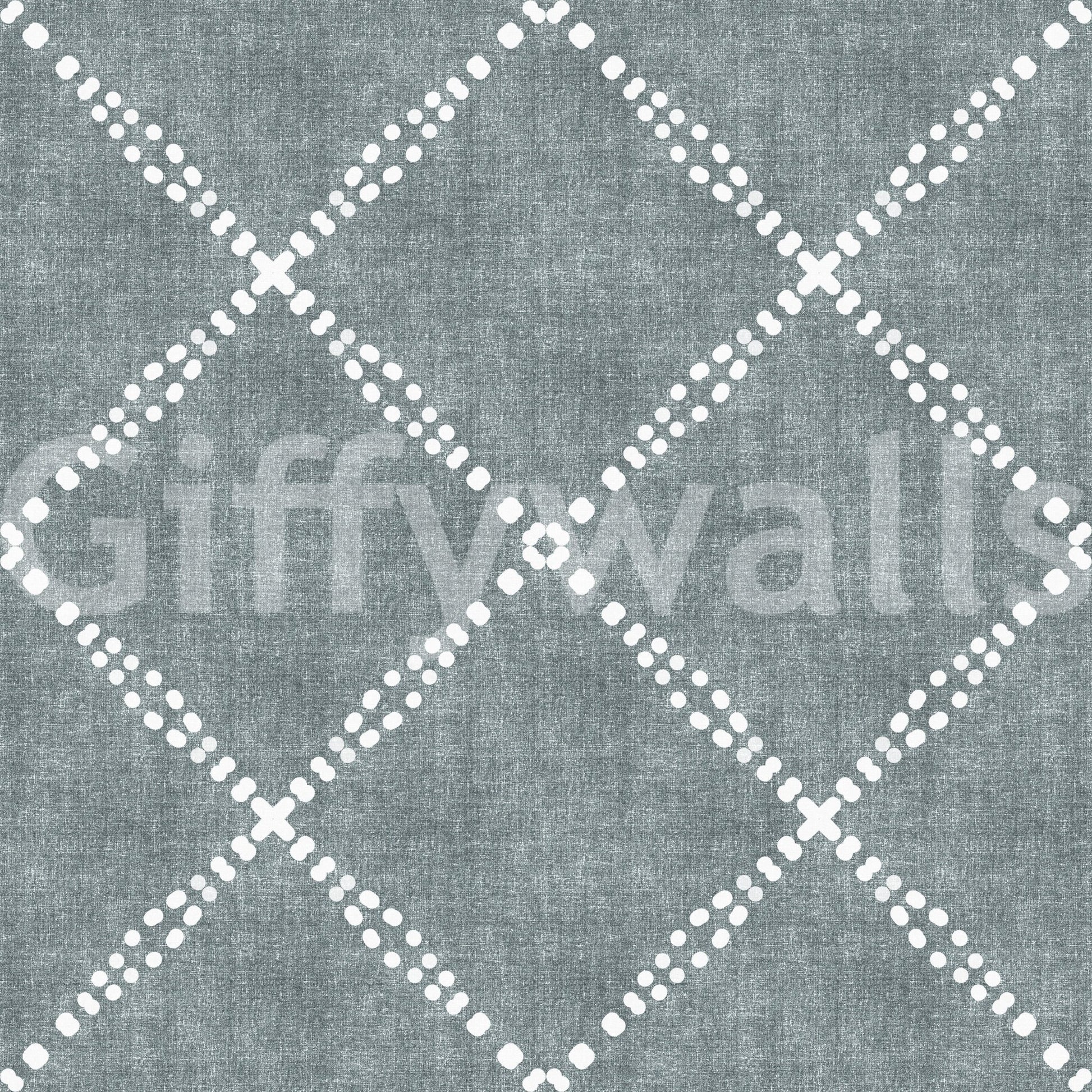 Calming blue grunge wallpaper with boho dotted trellis and soft textured finish