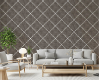 Modern living room featuring Geometric Dotted Lattice Brown Wallpaper for a cozy vibe., GD8573