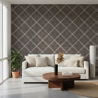 Geometric Dotted Lattice Brown Wallpaper creates warmth in a cozy sitting room area, GD8573