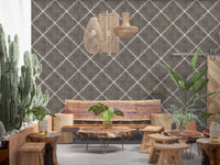 Create a focused home office using Geometric Dotted Lattice Brown Wallpaper as backdrop, GD8573