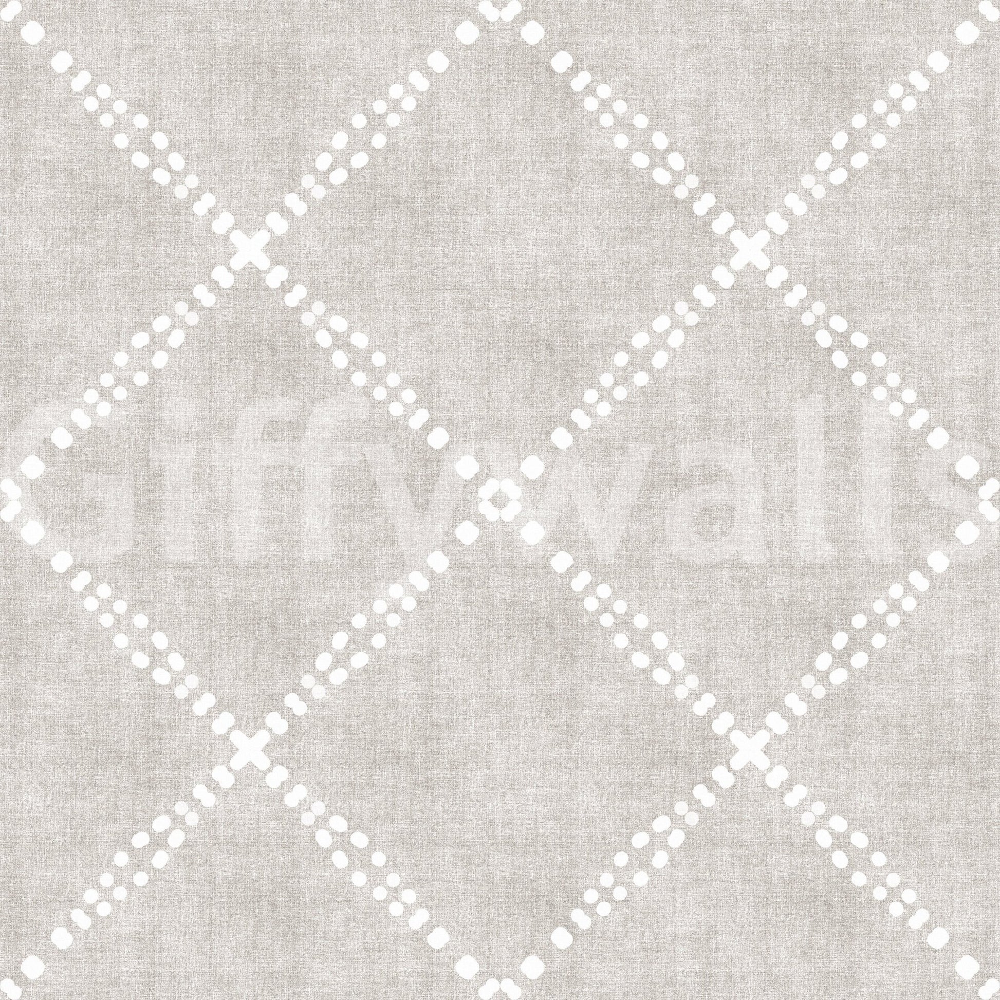 Neutral boho grunge wallpaper showing a faded trellis grid with dotted lines, GD8575