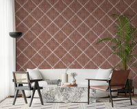 Living area paired with Boho Dotted Trellis Grunge Terracotta Red Wallpaper