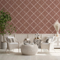 Vanity corner brightened by Boho Dotted Trellis Grunge Terracotta Red Wallpaper