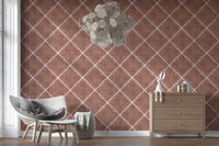 Modern lounge setup with Boho Dotted Trellis Grunge Terracotta Red Wallpaper