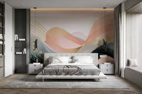 Artistic boho waves wall mural for calming spaces.

