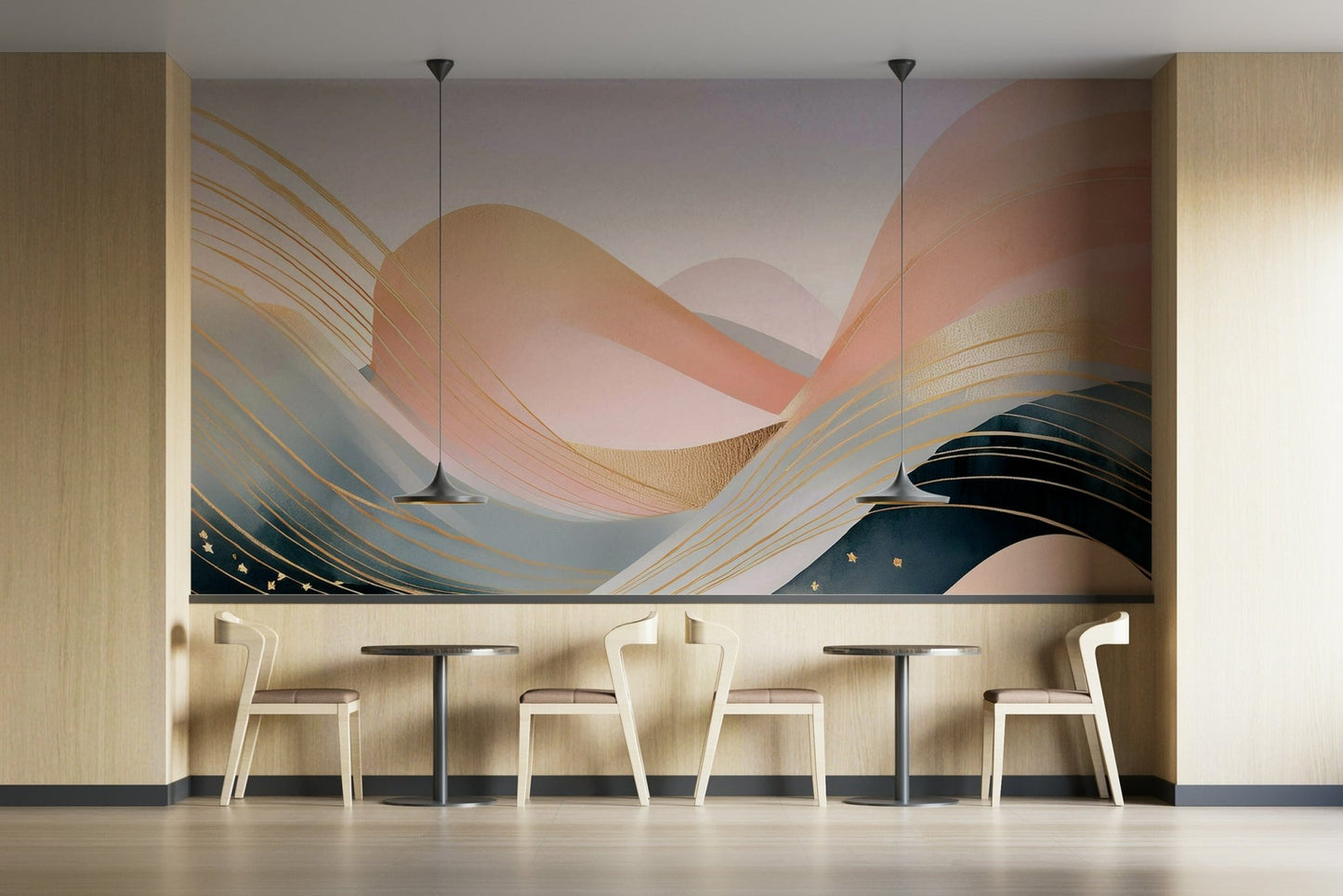 Dreamtime waves mural in neutral tones for walls.

