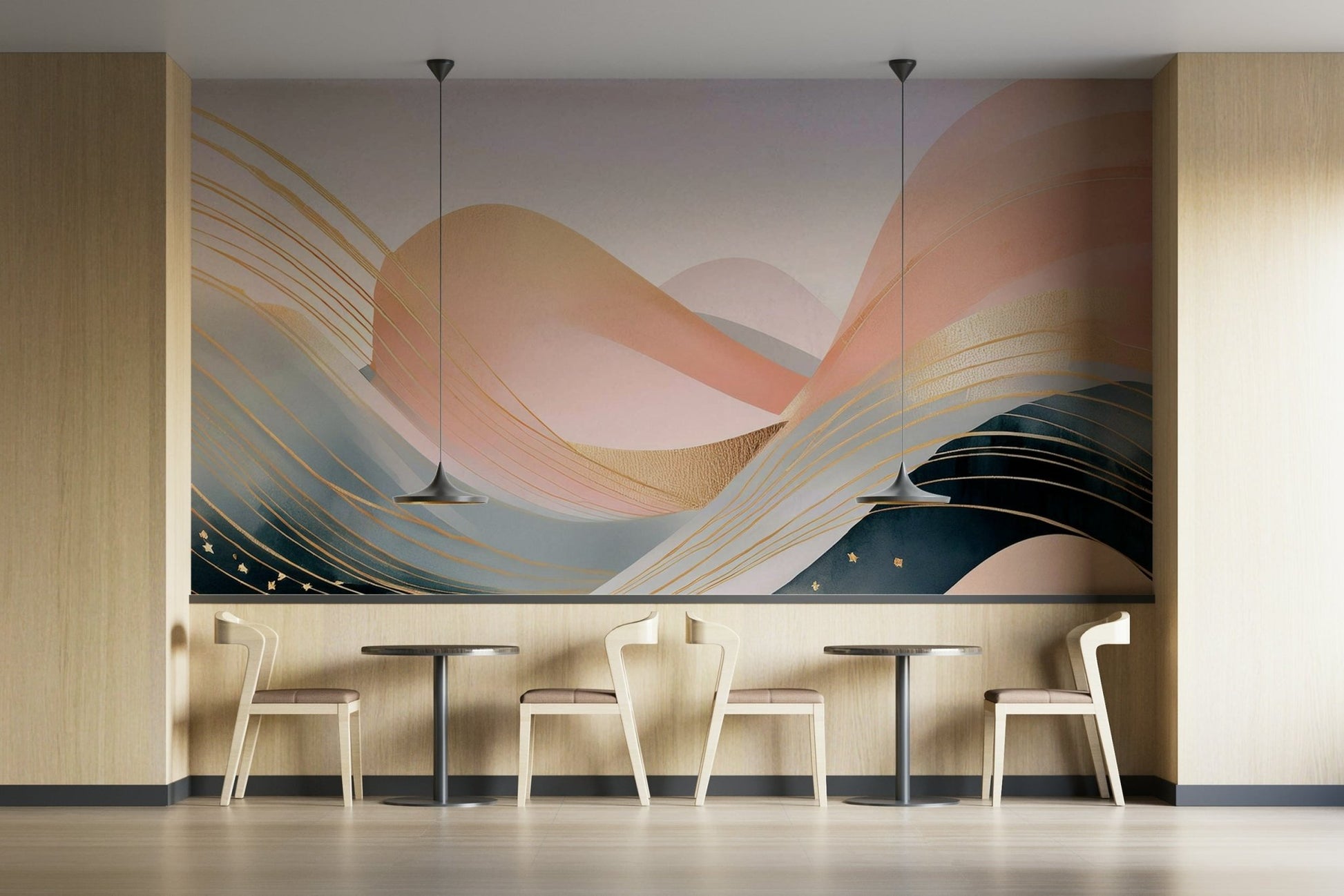 Dreamtime waves mural in neutral tones for walls.

