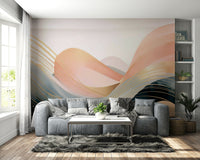 Earthy wave design wall mural in boho chic style.

